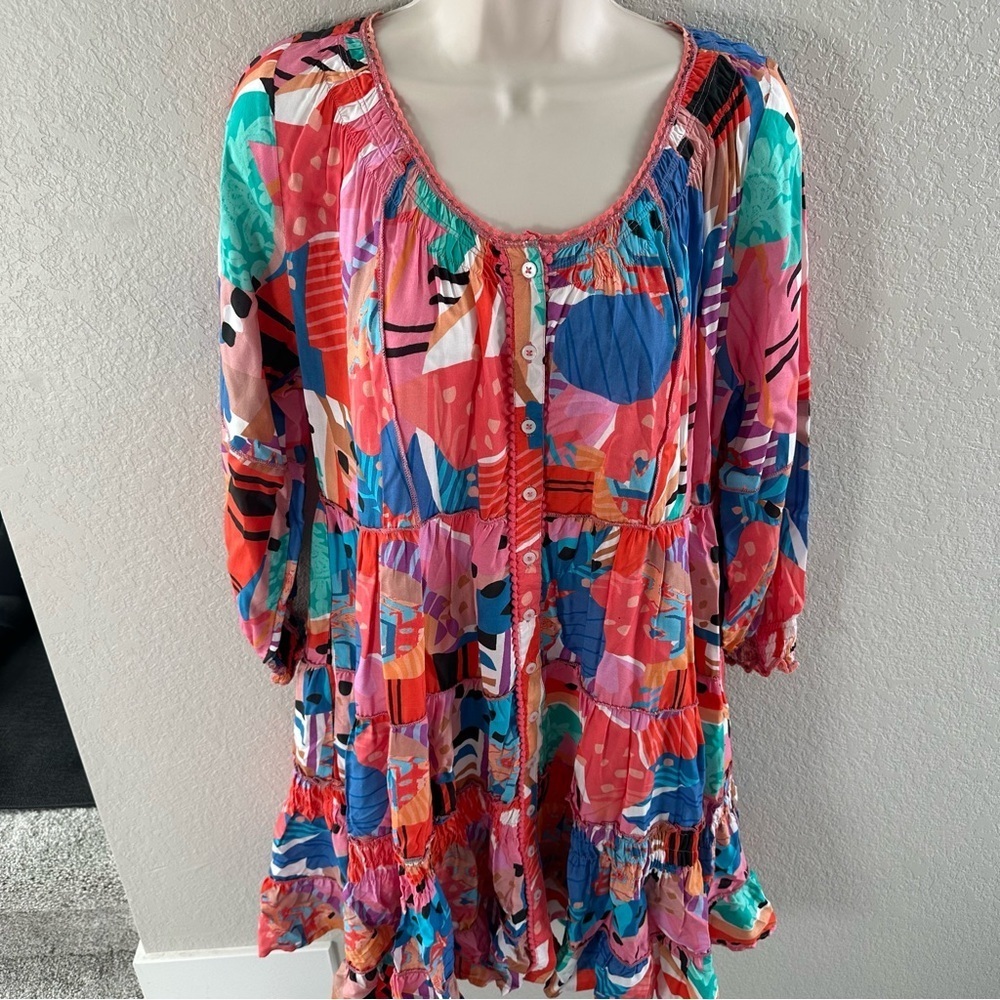 Tolani nwt tiered color block button up dress